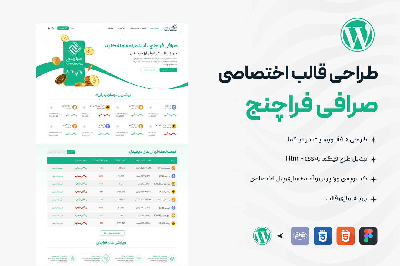 طراحی سایت وردپرس صرافی ارز دیجیتال فراچنج