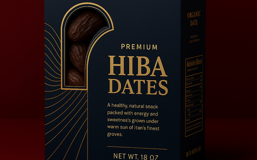 طراحی گرافیکی بستهبندی خرما با هویت بصری اختصاصی برند هیبا