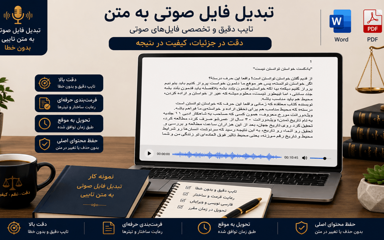 تبدیل فایل صوتی فارسی به متن همراه با ویرایش و صفحهآرایی