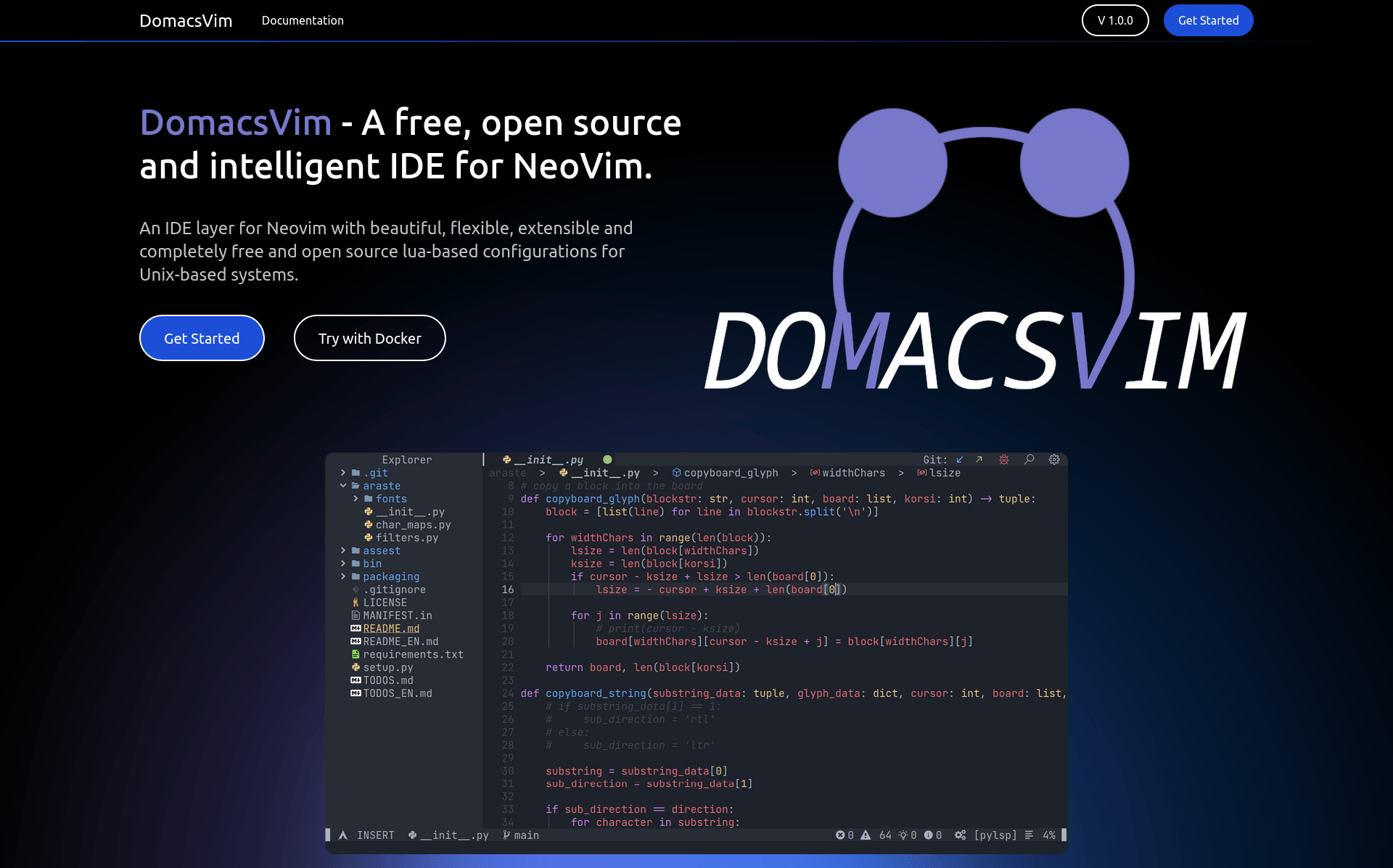 طراحی UI وبسایت DomacsVim