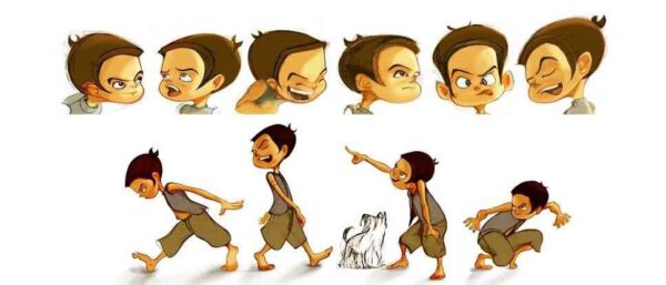 چند تصویر انیمیشنی از یک پسربچه که در حال بازی کردن است و حرکات او را نمایش می‌دهد.