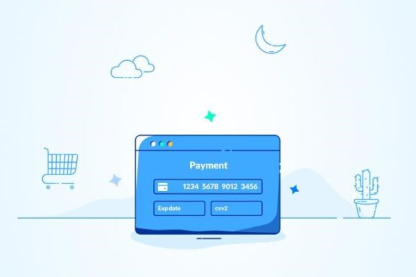 تصویر انیمیشنی از یک کارت اعتباری که در اطراف آن یک ترولی، ماه، ابر و گلدان قرار دارد. 