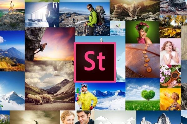 تصویری از چندین عکس به هم چسبیده و لوگوی Adobe Stock روی آن‌ها
