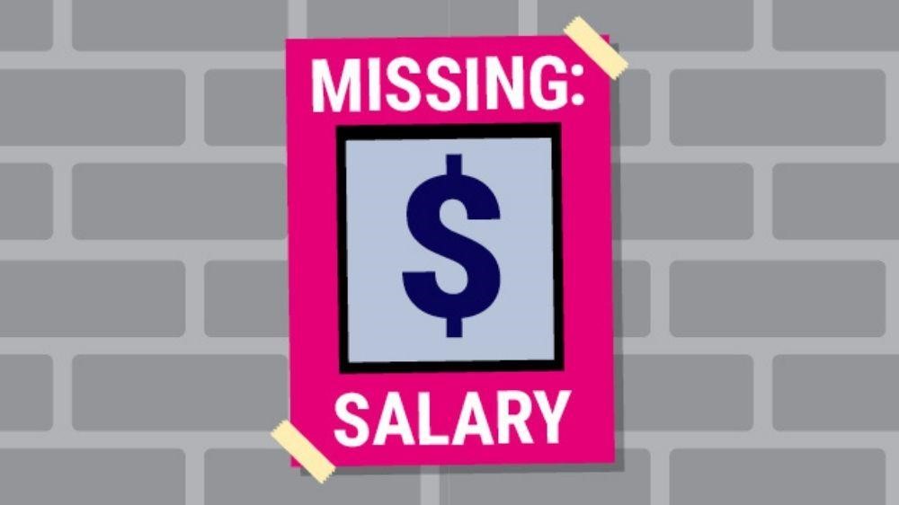 طرح گرافیکی از آگهی Missing Salary روی دیوار