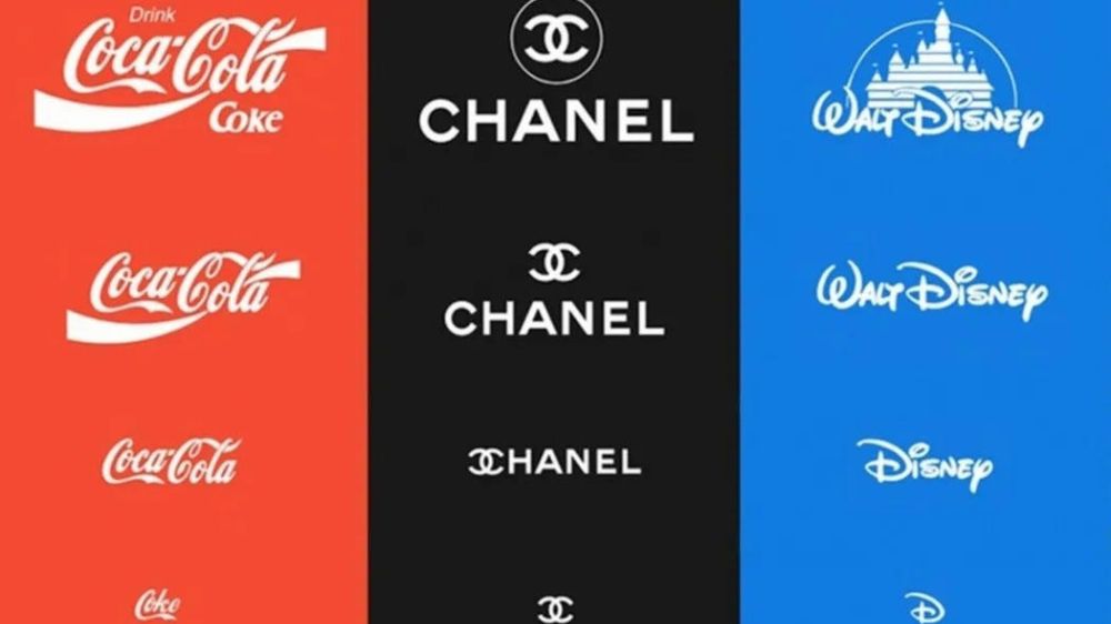 لوگوهای معروف برندهای مختلف مانند Coca-Cola، Chanel و Walt Disney در کنار هم.