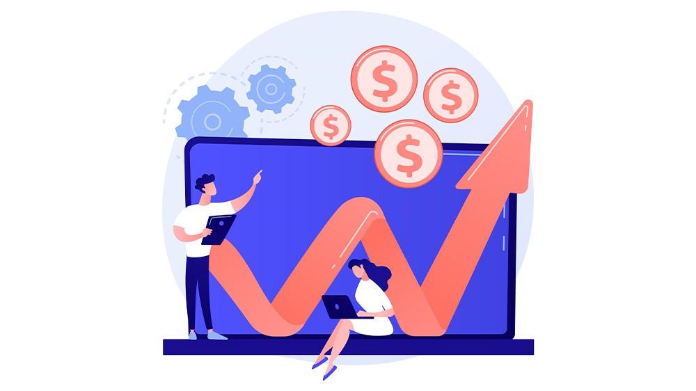 صفحه لپ تاپ در حال نمایش نمودار افزایش درآمد