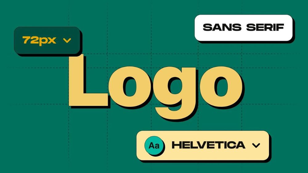 تصویری از کلمه "Logo" که با فونت sans serif و اندازه 72 پیکسل نمایش داده شده و فونت انتخابی آن "Helvetica" است.