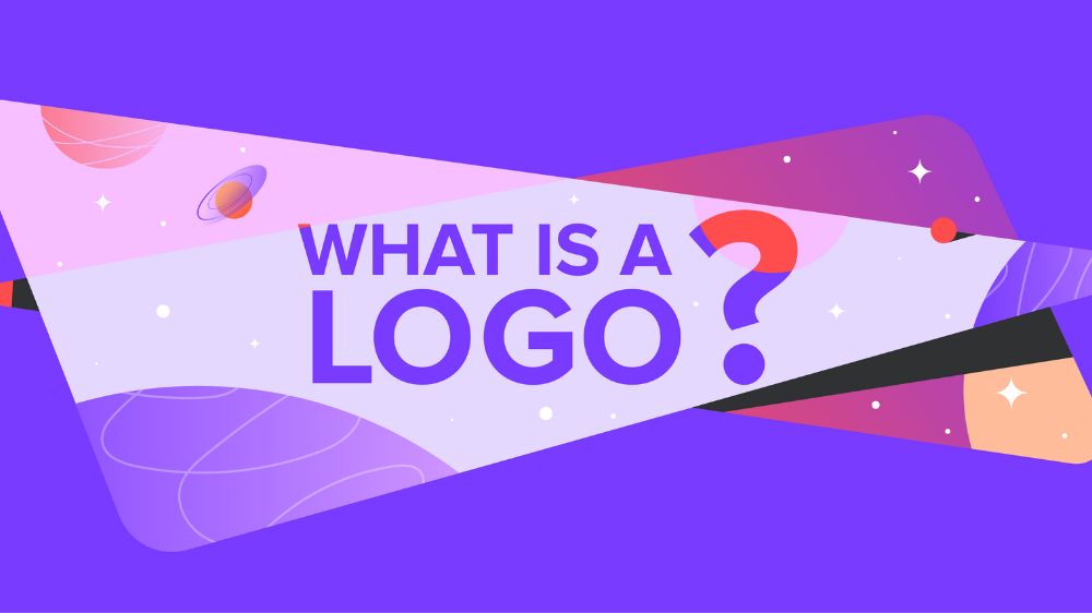 طرح گرافیکی با متن "What is a Logo?" که به سبک گرافیکی و رنگارنگ طراحی شده است.