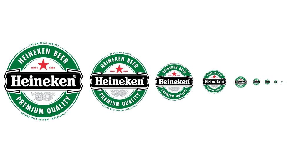 مجموعه‌ای از لوگوهای Heineken در اندازه‌های مختلف